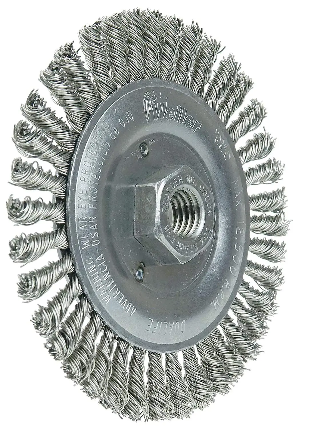Weiler 08806 Roughneck Jr. 5" Root Pass Weld Cleaning Brush, .020 Stainless Steel Wire, 5/8"-11 Unc Nut