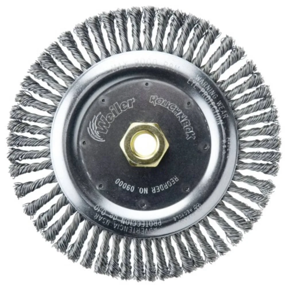 Weiler 09000 Roughneck 7" Root Pass Weld Cleaning Brush, .020" Steel Wire Fill, 5/8"-11 Unc Nut, Made in the USA
