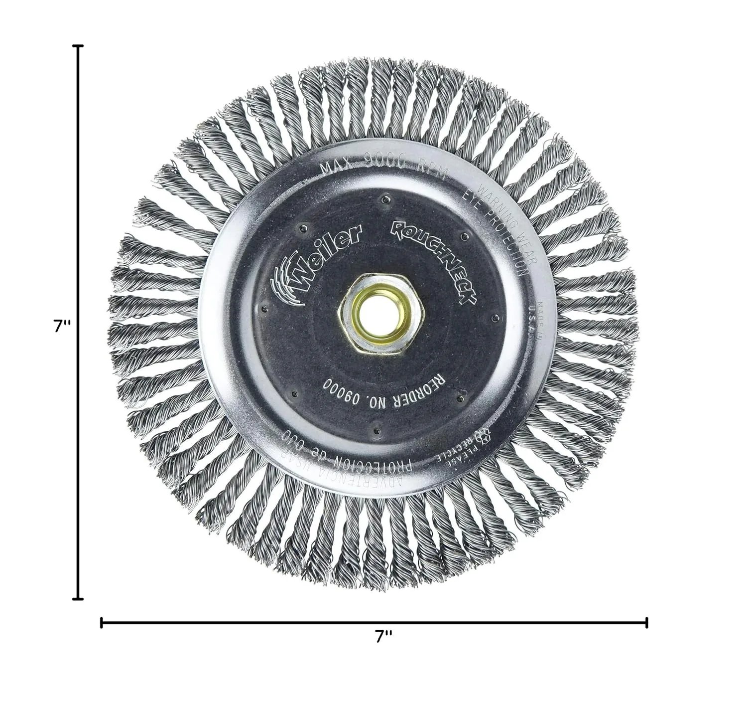 Weiler 09000 Roughneck 7" Root Pass Weld Cleaning Brush, .020" Steel Wire Fill, 5/8"-11 Unc Nut, Made in the USA