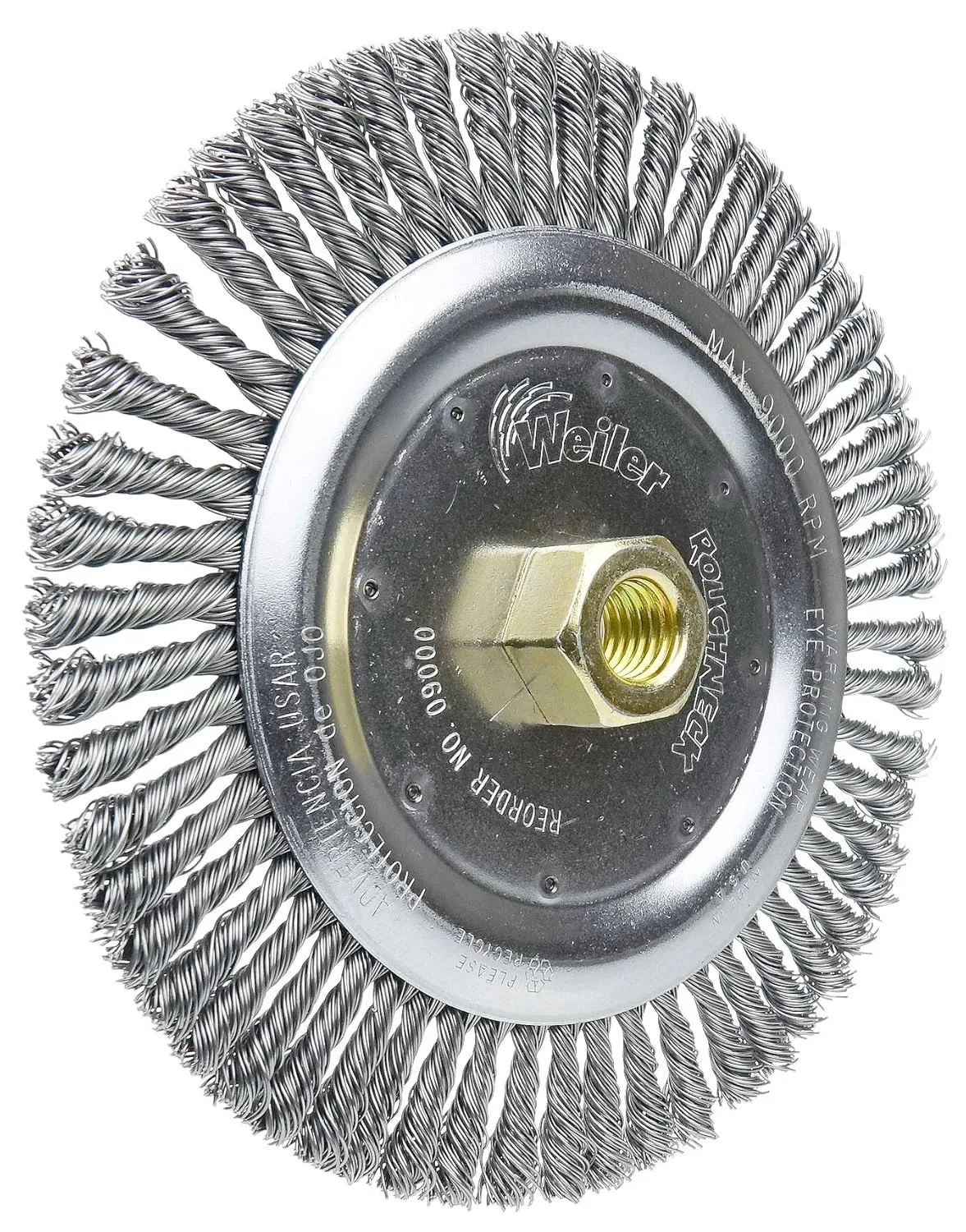 Weiler 09000 Roughneck 7" Root Pass Weld Cleaning Brush, .020" Steel Wire Fill, 5/8"-11 Unc Nut, Made in the USA