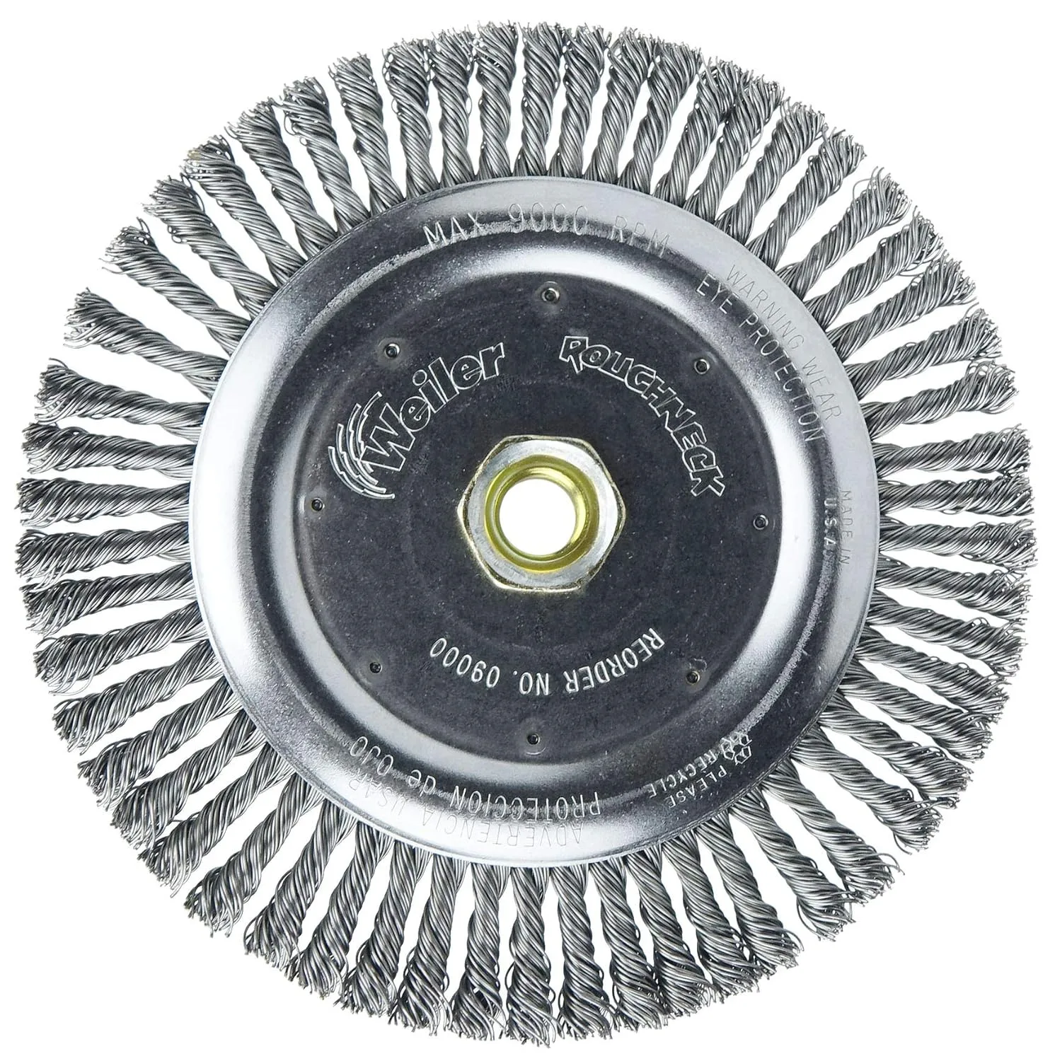 Weiler 09000 Roughneck 7" Root Pass Weld Cleaning Brush, .020" Steel Wire Fill, 5/8"-11 Unc Nut, Made in the USA