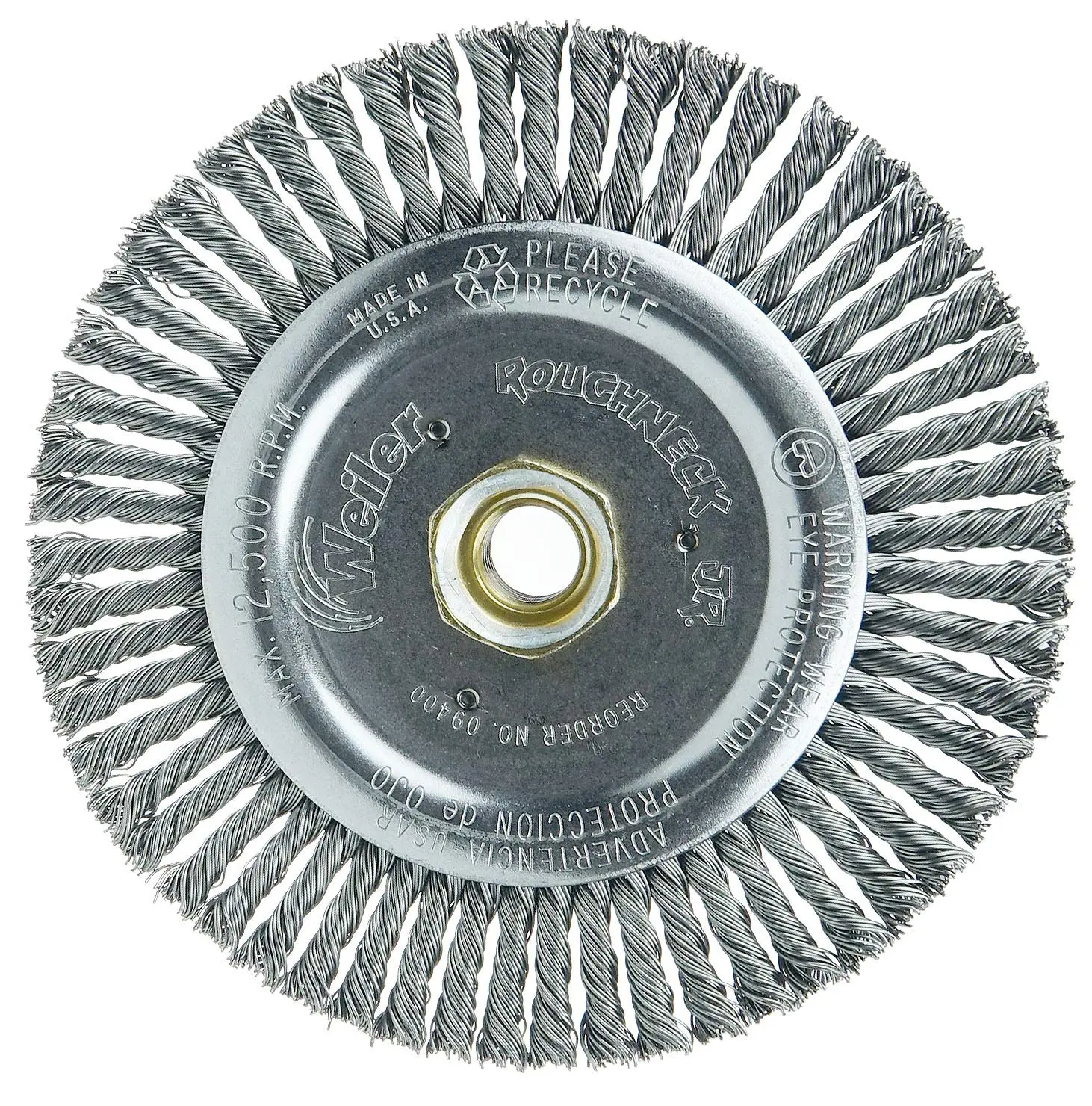 Weiler 09400 Roughneck Jr. 6" Root Pass Weld Cleaning Brush, .020" Steel Wire Fill, 5/8"-11 Unc Nut, Made in the USA