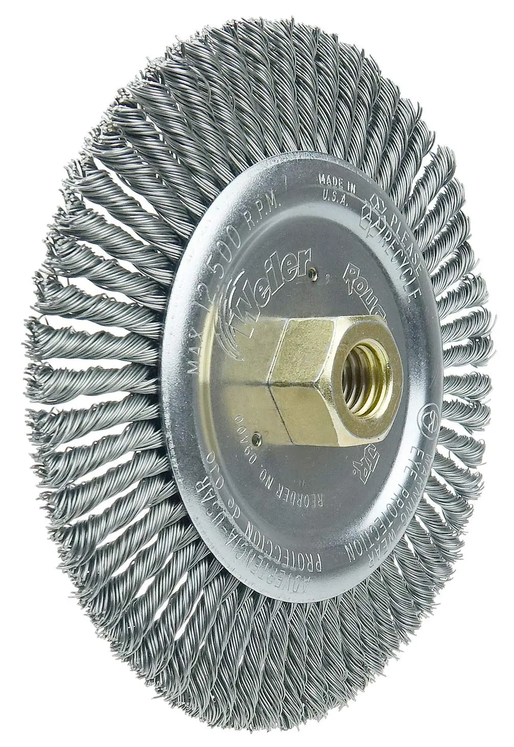 Weiler 09400 Roughneck Jr. 6" Root Pass Weld Cleaning Brush, .020" Steel Wire Fill, 5/8"-11 Unc Nut, Made in the USA
