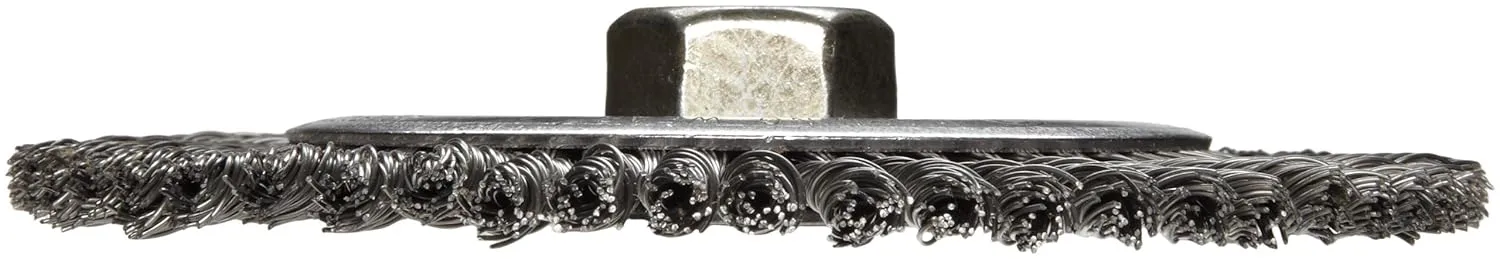 Weiler 09400 Roughneck Jr. 6" Root Pass Weld Cleaning Brush, .020" Steel Wire Fill, 5/8"-11 Unc Nut, Made in the USA
