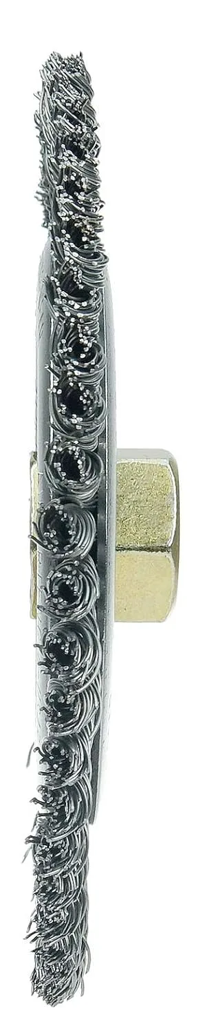 Weiler 09400 Roughneck Jr. 6" Root Pass Weld Cleaning Brush, .020" Steel Wire Fill, 5/8"-11 Unc Nut, Made in the USA