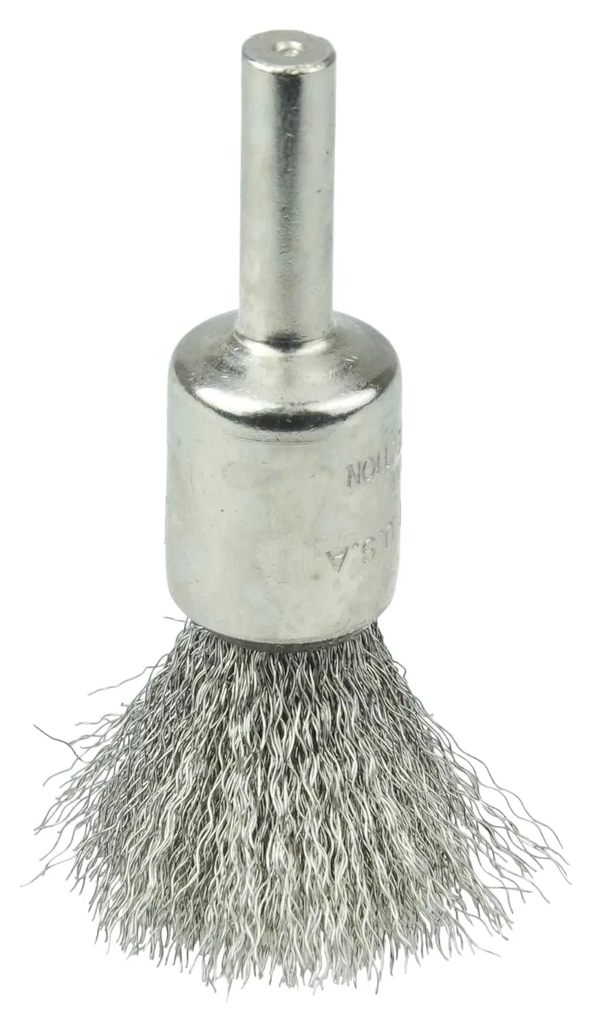 Weiler 10371 Nickel-Plated Cup End Brush 1/2", .0104" Stainless Steel Crimped Wire Fill