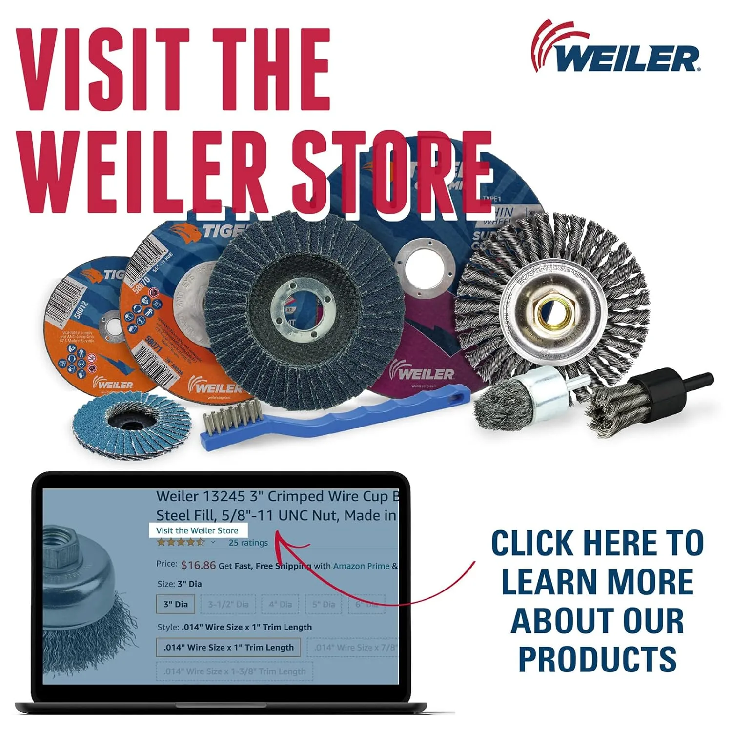 Weiler 12856 5/8"-11 Arbor, 0.023" Wire, 6" Diameter, 1-5/8" Trim, Single Row Knot Wire Cup Brush