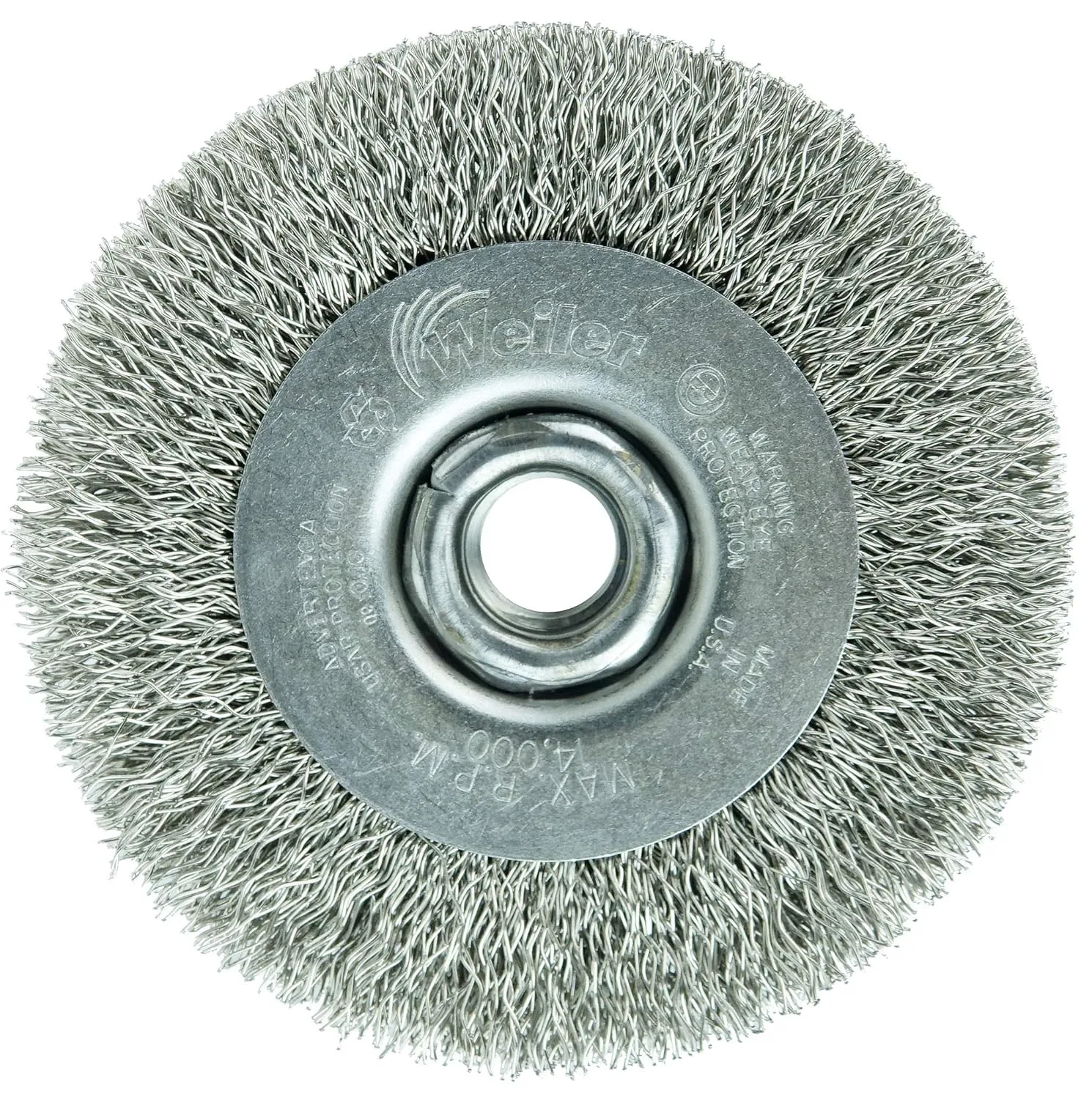 Weiler 13085 4" Narrow Face Crimped Wire Wheel, .014" Stainless Steel Fill, 5/8"-11 Unc Nut, Made in the USA