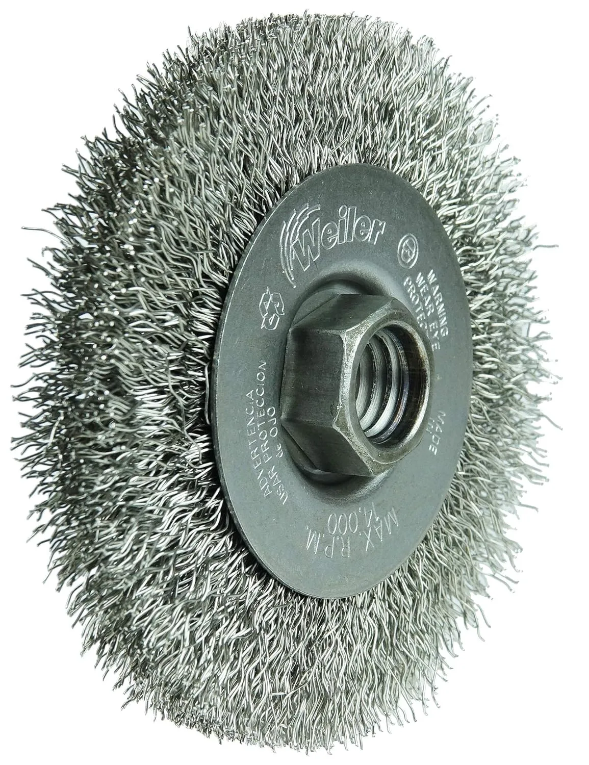 Weiler 13085 4" Narrow Face Crimped Wire Wheel, .014" Stainless Steel Fill, 5/8"-11 Unc Nut, Made in the USA