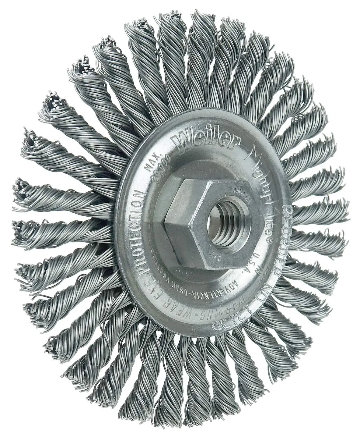 Weiler 13130 Mini Roughneck 4" Stringer Bead Wire Wheel, .020" Steel Fill, 1/2"-13 UNC Nut