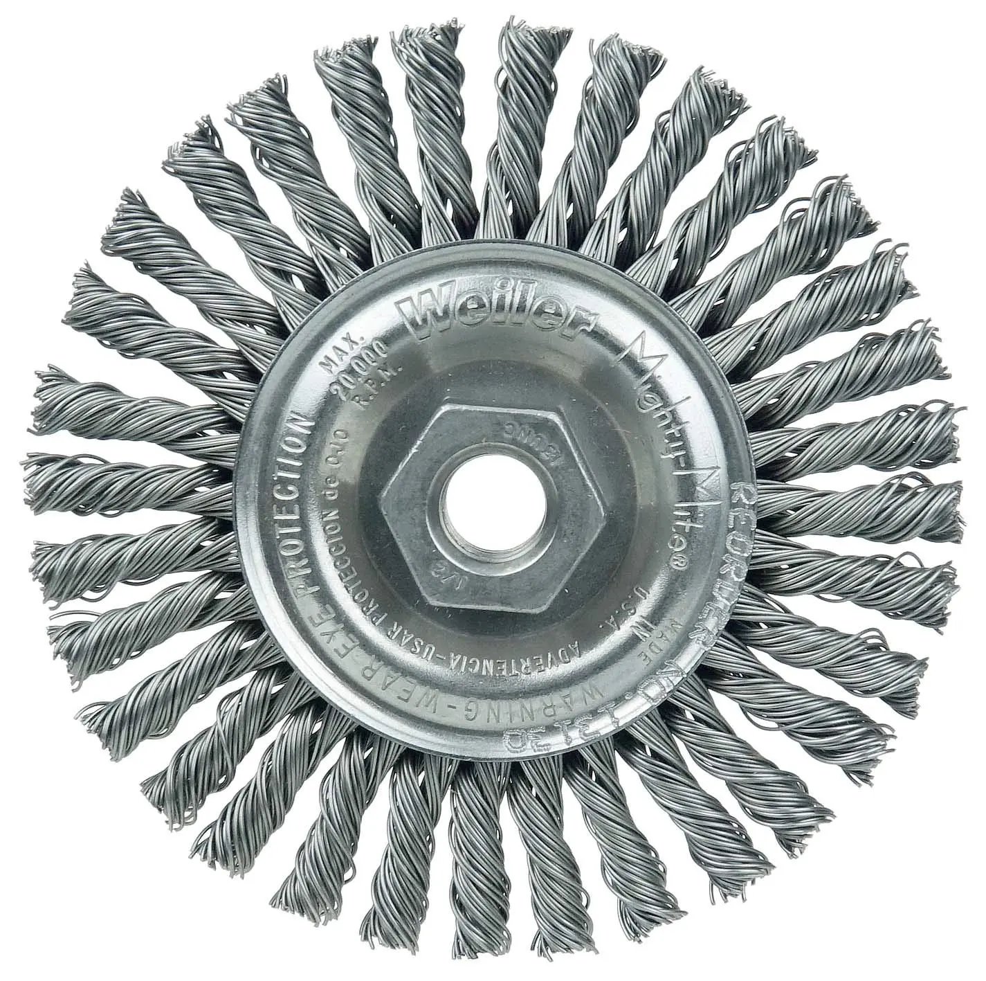 Weiler 13130 Mini Roughneck 4" Stringer Bead Wire Wheel, .020" Steel Fill, 1/2"-13 UNC Nut