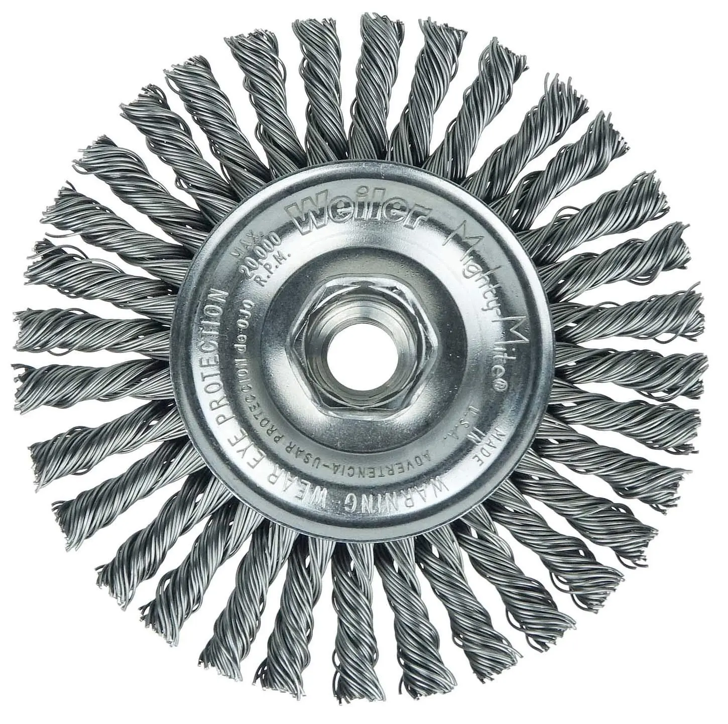 Weiler 13130 Mini Roughneck 4" Stringer Bead Wire Wheel, .020" Steel Fill, 1/2"-13 UNC Nut