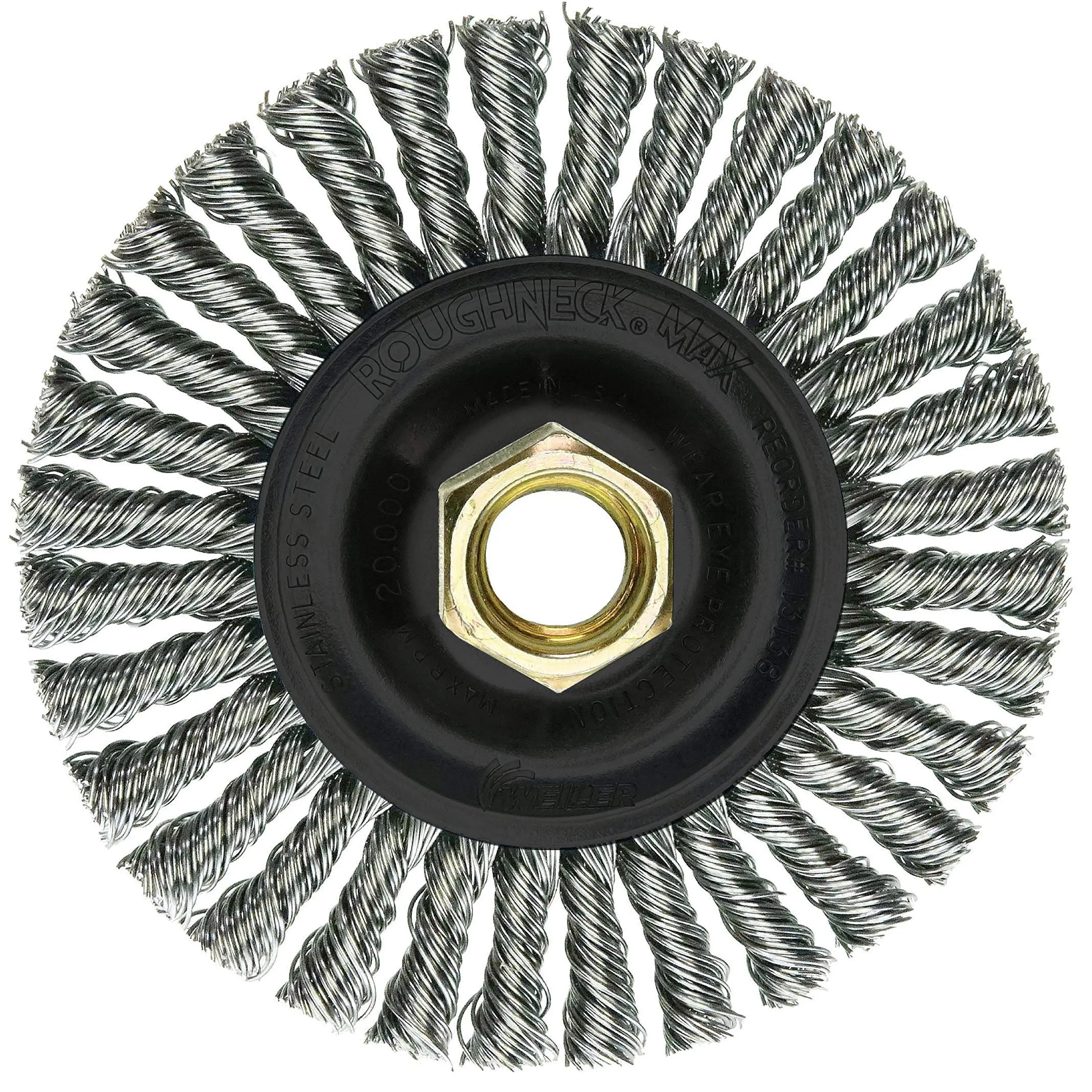 Weiler 13138 ROUGHNECK MAX 4" Stringer Bead Wheel, 0.020" Stainless Steel Fill, 5/8"-11 UNC Nut