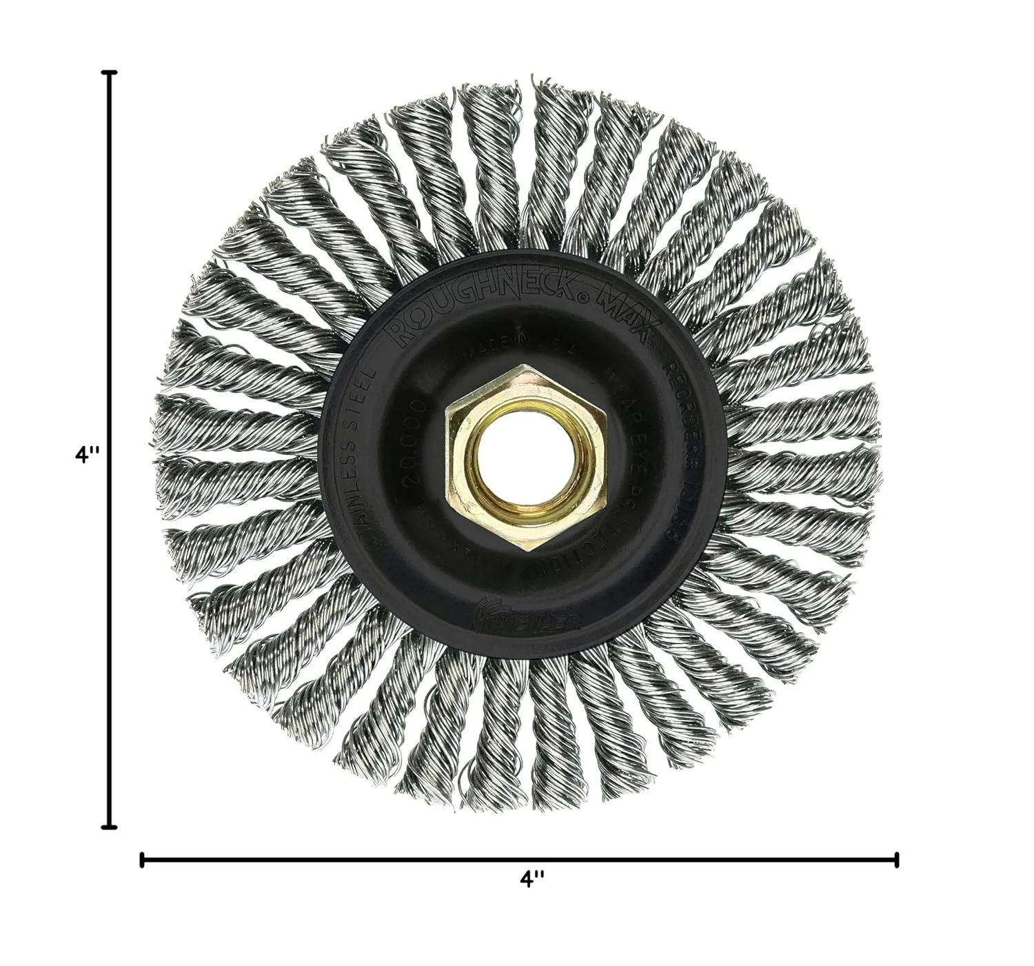 Weiler 13138 ROUGHNECK MAX 4" Stringer Bead Wheel, 0.020" Stainless Steel Fill, 5/8"-11 UNC Nut