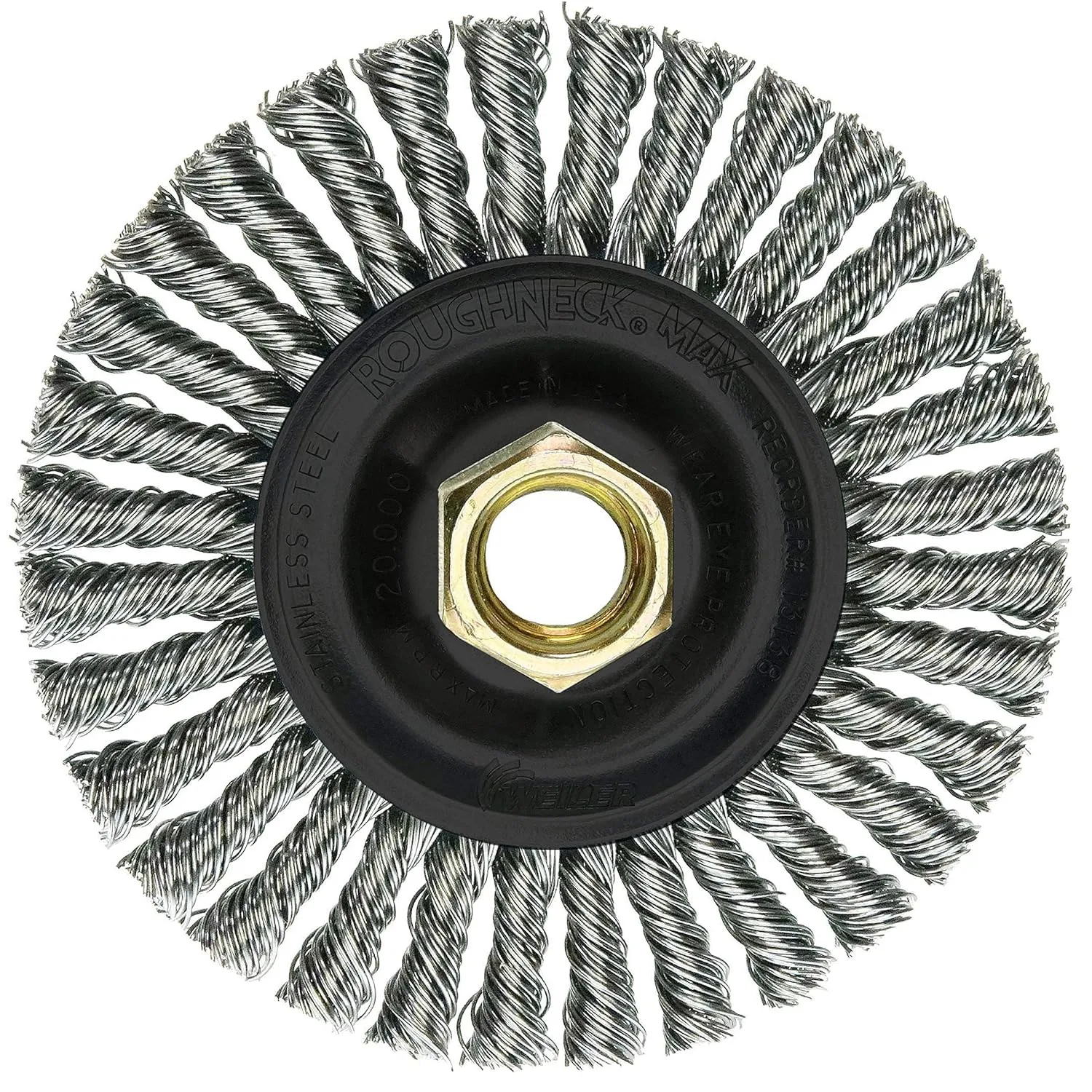 Weiler 13138 ROUGHNECK MAX 4" Stringer Bead Wheel, 0.020" Stainless Steel Fill, 5/8"-11 UNC Nut