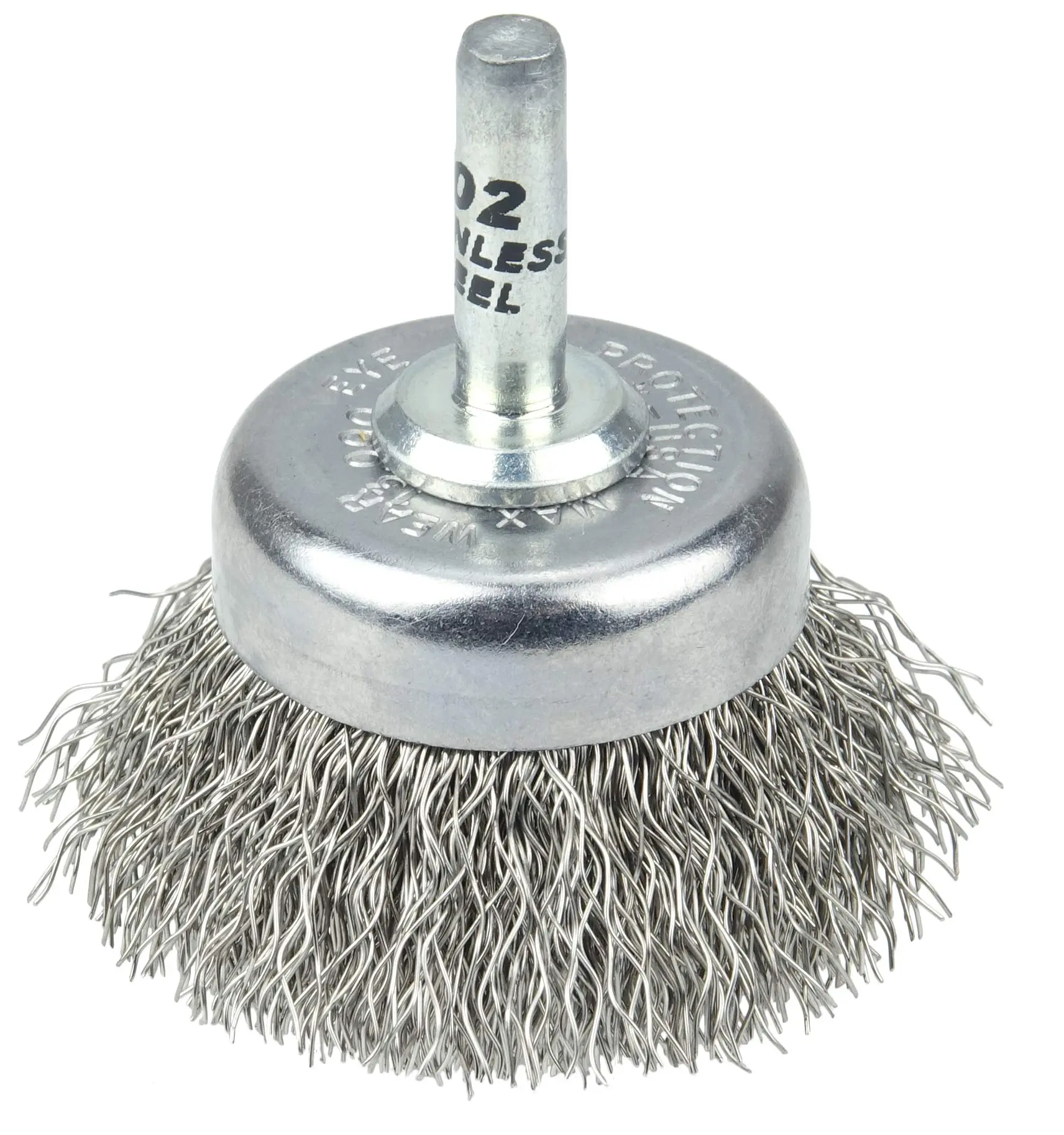 Weiler 14304 1-3/4" Crimped Wire Utility Cup Brush, .0118" Stainless Steel Fill, 1/4" Stem