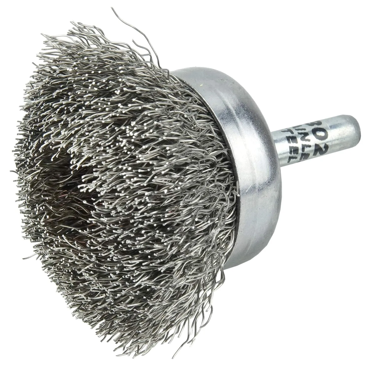 Weiler 14304 1-3/4" Crimped Wire Utility Cup Brush, .0118" Stainless Steel Fill, 1/4" Stem