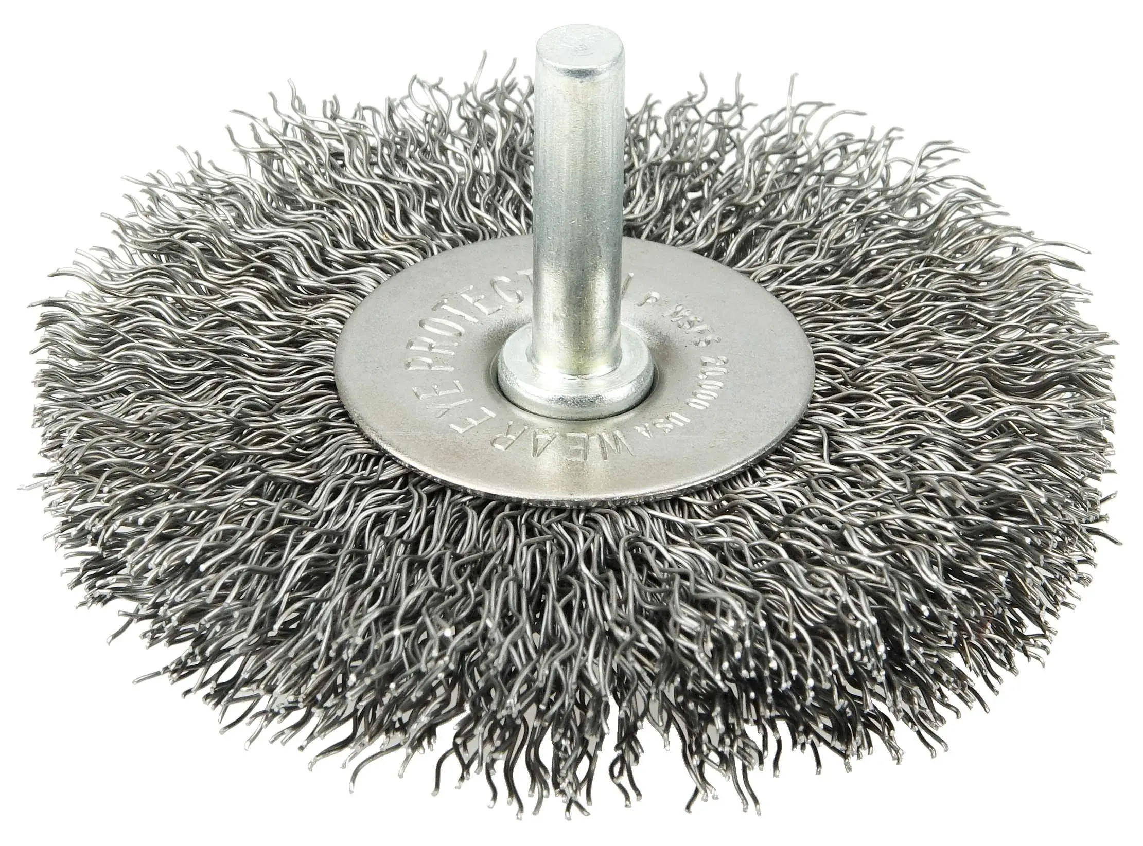 Weiler 17966 3" Stem-Mounted Crimped Wire Radial Wheel, .014" Steel Fill, 1/4" Stem, Made in the USA Steel 0.014 Wire Size