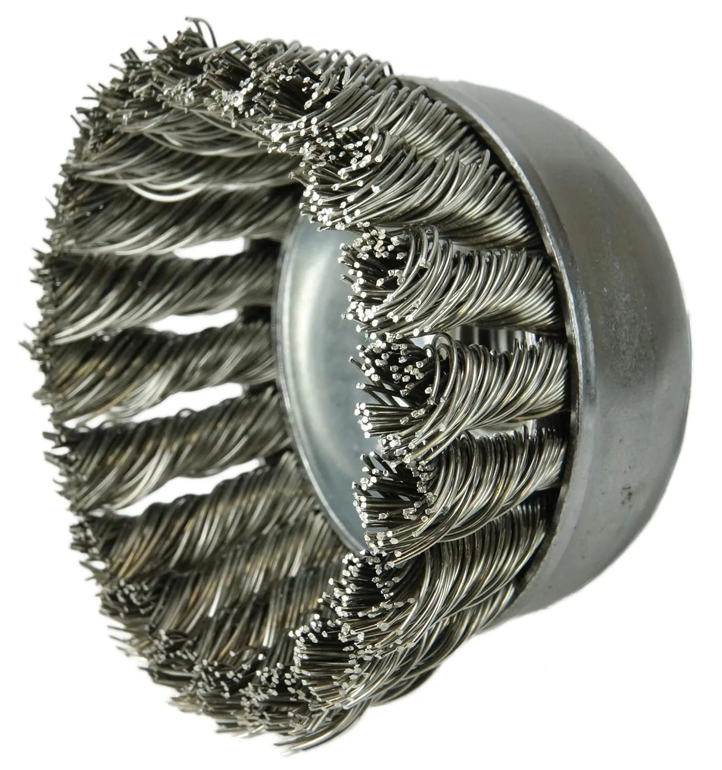 Weiler 13254 2-3/4" Single Row Knot Wire Cup Brush, 0.020" Stainless Steel Fill, M10 x 1.50 Nut, Made in The USA