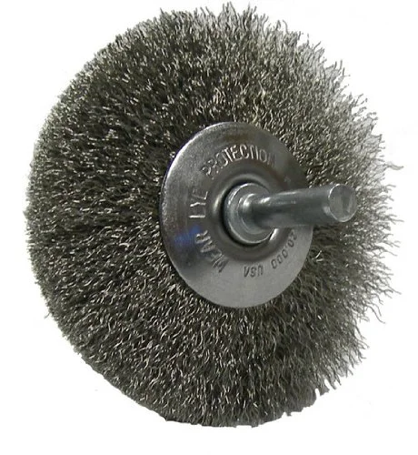 Weiler Stainless Steel Wheel Brush 0.014 in Bristle Diameter - Shank Attachment - 2 in Outside Diameter
