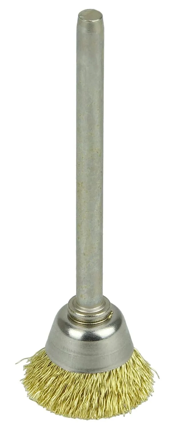 Weiler 26075 5/8" Miniature Cup Brush, .005" Brass Fill, 1/8" Stem, Made in the USA Pack of 1 .005 Wire Size
