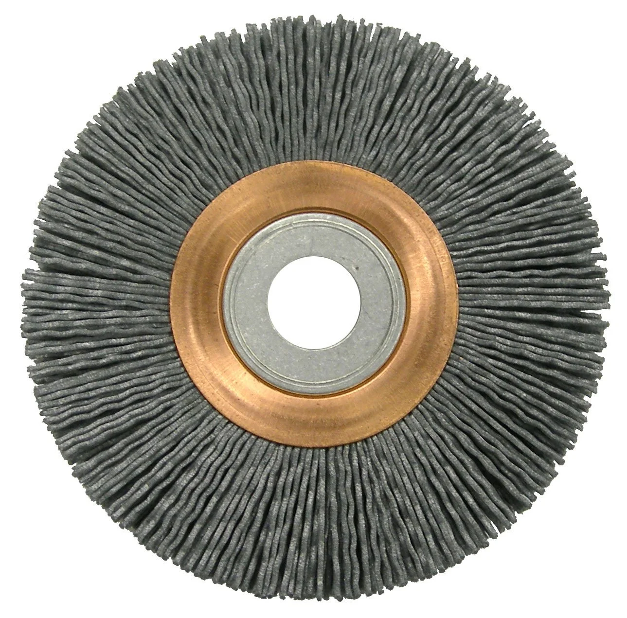 Weiler 31265 Narrow Face Nylox Wheel, Heavy-Duty, 4", 0.35/180SC Crimped Fill, 5/8"-1/2" Arbor Hole