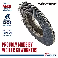 Weiler 31355 Wolverine 5" x 7/8" Arbor Hole Abrasive Flap Disc, 36 Grit Zirconia Alumina, Bevel Type 29, Phenolic Backing