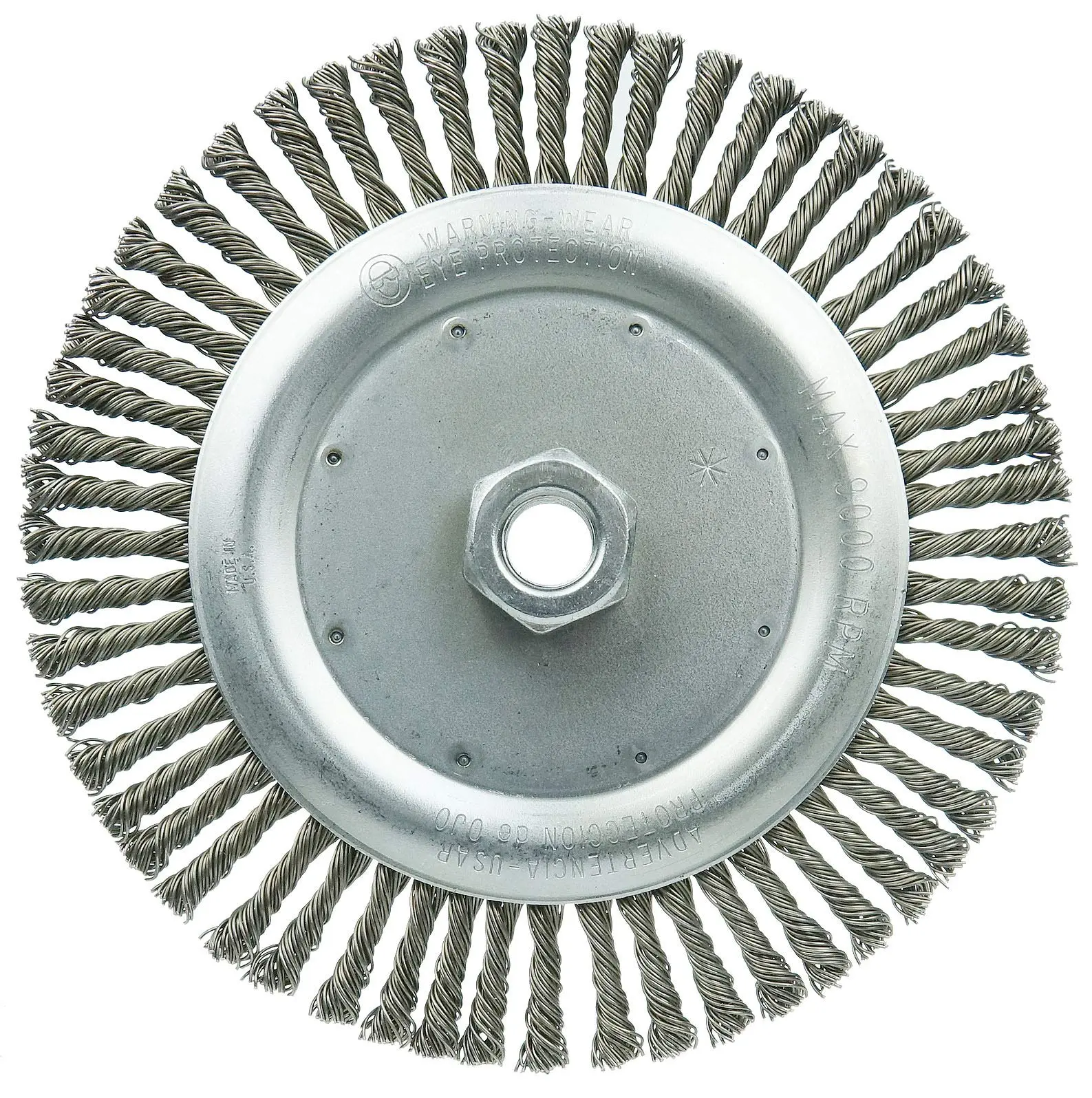 Weiler 36297 Wolverine 7" Knot Wire Wheel, Stringer Bead Twist, 0.020" Steel Fill, 5/8"-11 UNC Nut