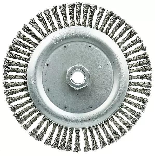 Weiler 36297 Wolverine 7" Knot Wire Wheel, Stringer Bead Twist, 0.020" Steel Fill, 5/8"-11 UNC Nut