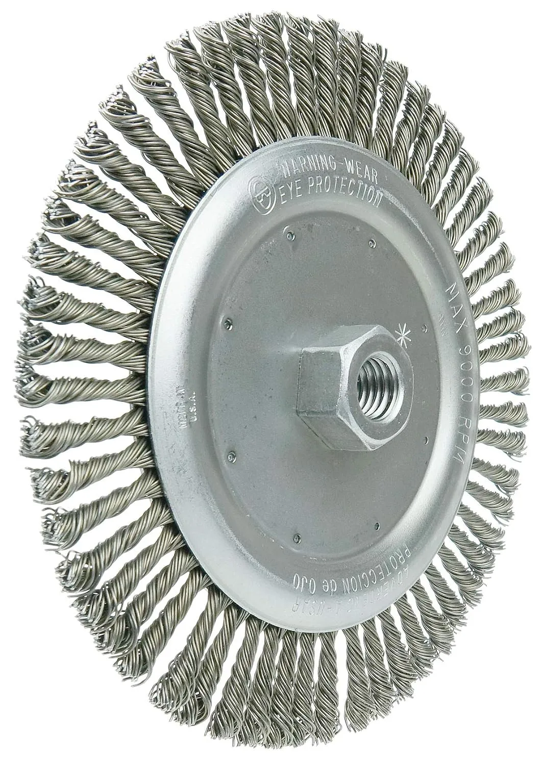 Weiler 36297 Wolverine 7" Knot Wire Wheel, Stringer Bead Twist, 0.020" Steel Fill, 5/8"-11 UNC Nut