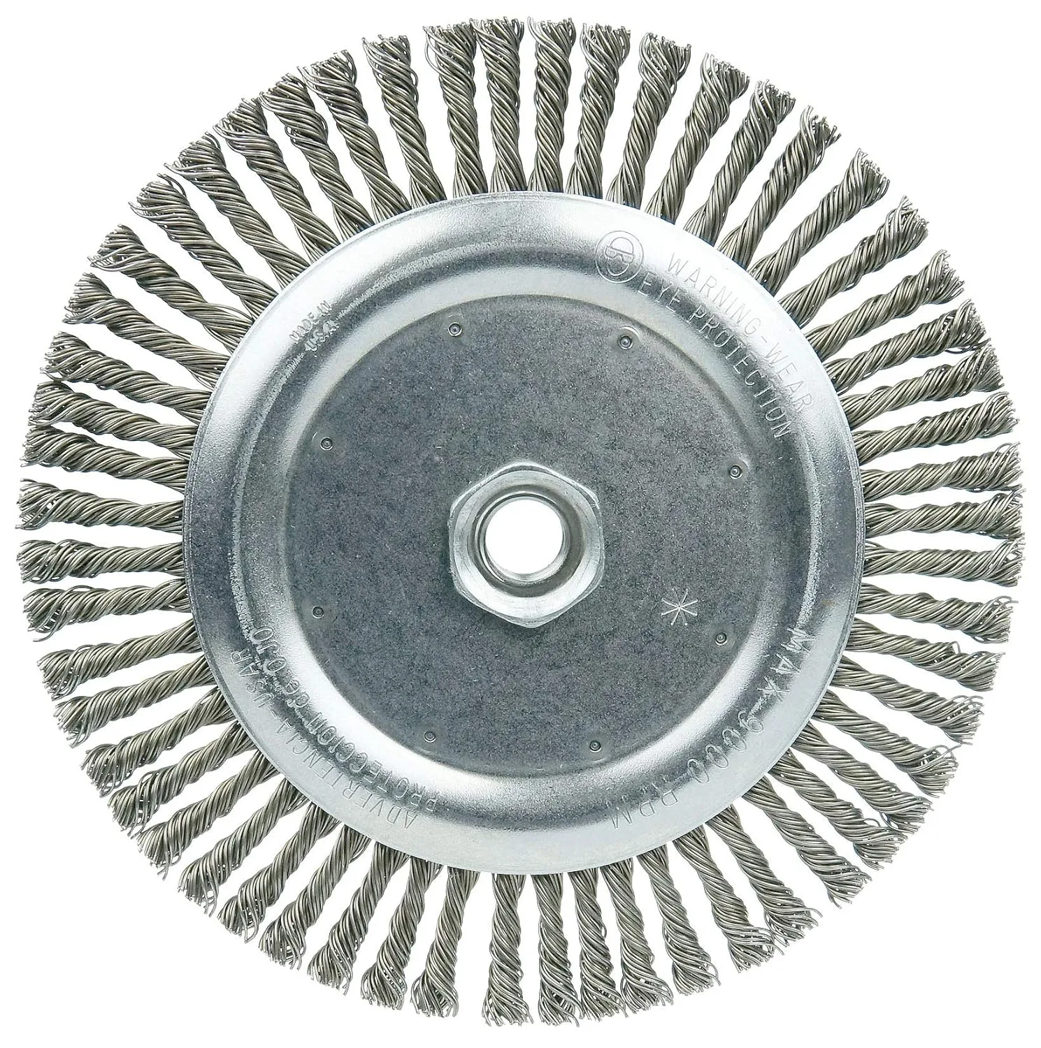 Weiler 36297 Wolverine 7" Knot Wire Wheel, Stringer Bead Twist, 0.020" Steel Fill, 5/8"-11 UNC Nut