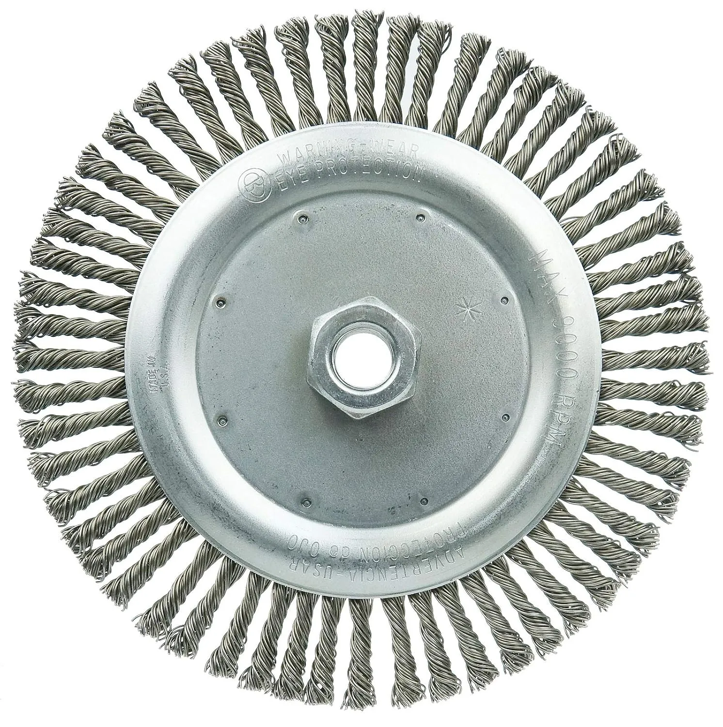 Weiler 36297 Wolverine 7" Knot Wire Wheel, Stringer Bead Twist, 0.020" Steel Fill, 5/8"-11 UNC Nut