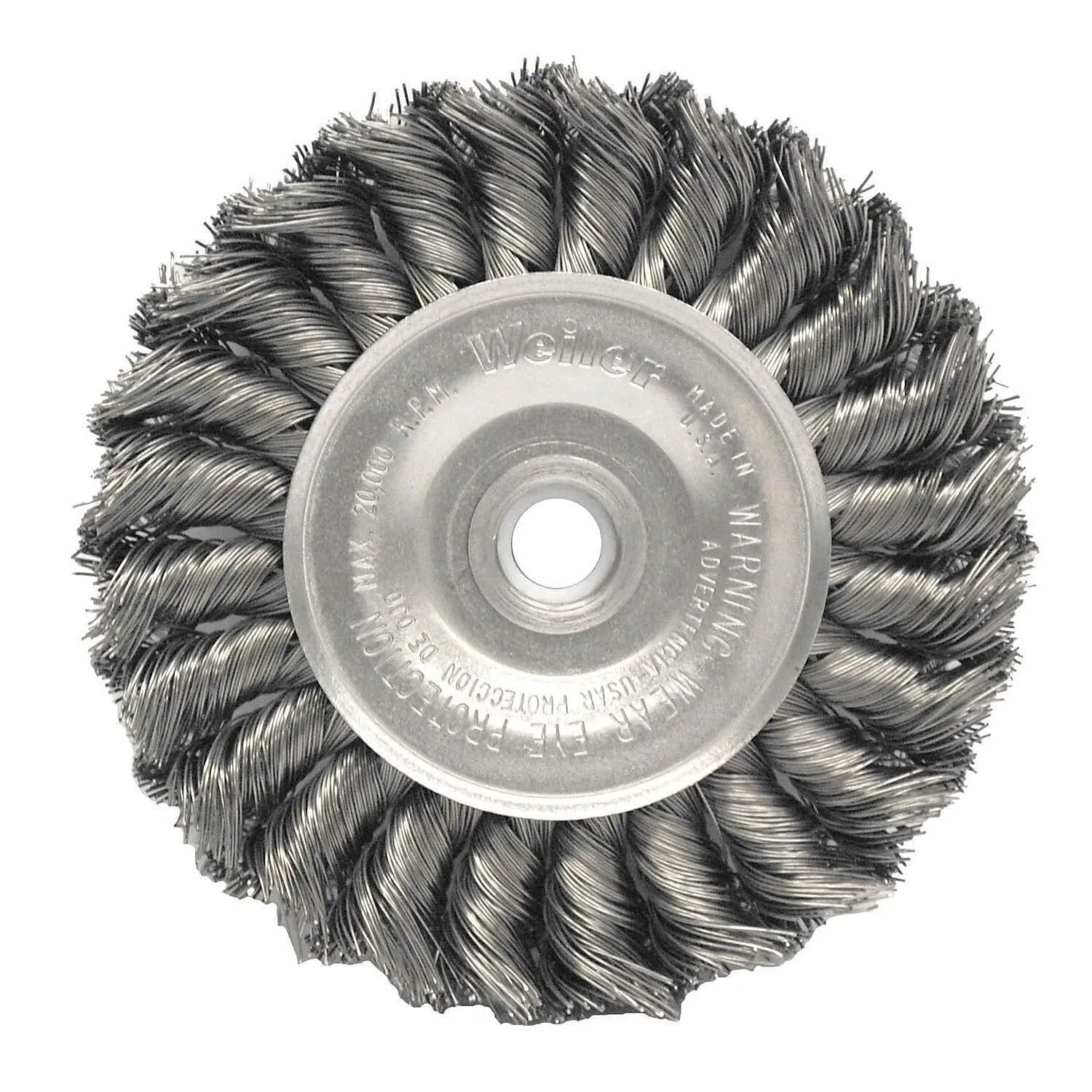 Weiler 08294 4" Standard Twist Knot Wire Wheel, .014" Stainless Steel Fill, 1/2"-3/8" Arbor Hole