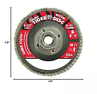 Weiler 804-50105 Saber Tooth Type 29 Angled Flap Disc, Ceramic Grain, 40 Grit, 5/8"-11" UNC, 13000 rpm, 4-1/2"