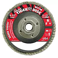 Weiler 804-50105 Saber Tooth Type 29 Angled Flap Disc, Ceramic Grain, 40 Grit, 5/8"-11" UNC, 13000 rpm, 4-1/2"