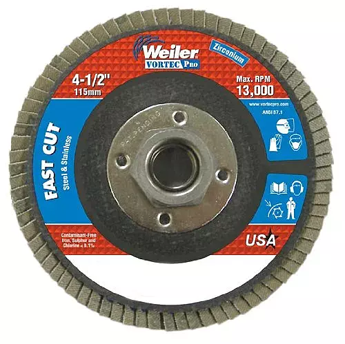 Weiler Vortec Pro Type 27 Non-Woven Zirconium Flap Disc - Medium Grade - 4 1/2 in Dia 5/8 in Center Hole - 13000 Max RPM