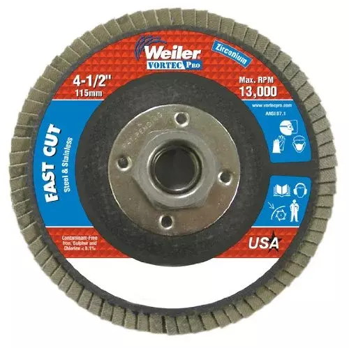 Weiler Vortec Pro Type 27 Non-Woven Zirconium Flap Disc - Medium Grade - 4 1/2 in Dia 5/8 in Center Hole - 13000 Max RPM