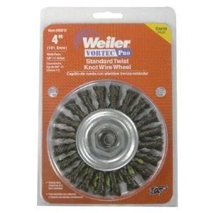 Weiler Vortec Pro Carbon Steel Wheel Brush 0.02 in Bristle Diameter - Arbor Attachment - 4 in Outside Diameter - 36255 [Price is per Each]