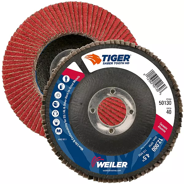 Weiler 50130 Saber Tooth 7/8" Arbor, 4-1/2" Diameter, 40 Grit, Ceramic, Phenolic Backing