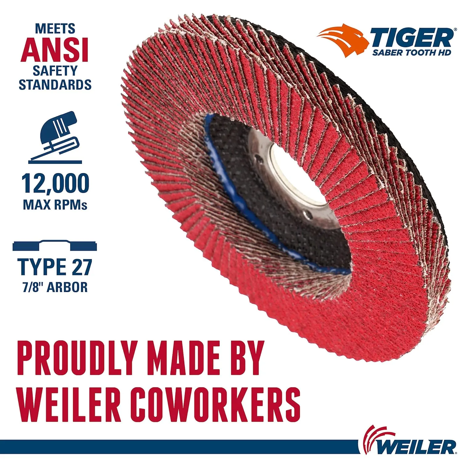 Weiler 50130 Saber Tooth 7/8" Arbor, 4-1/2" Diameter, 40 Grit, Ceramic, Phenolic Backing