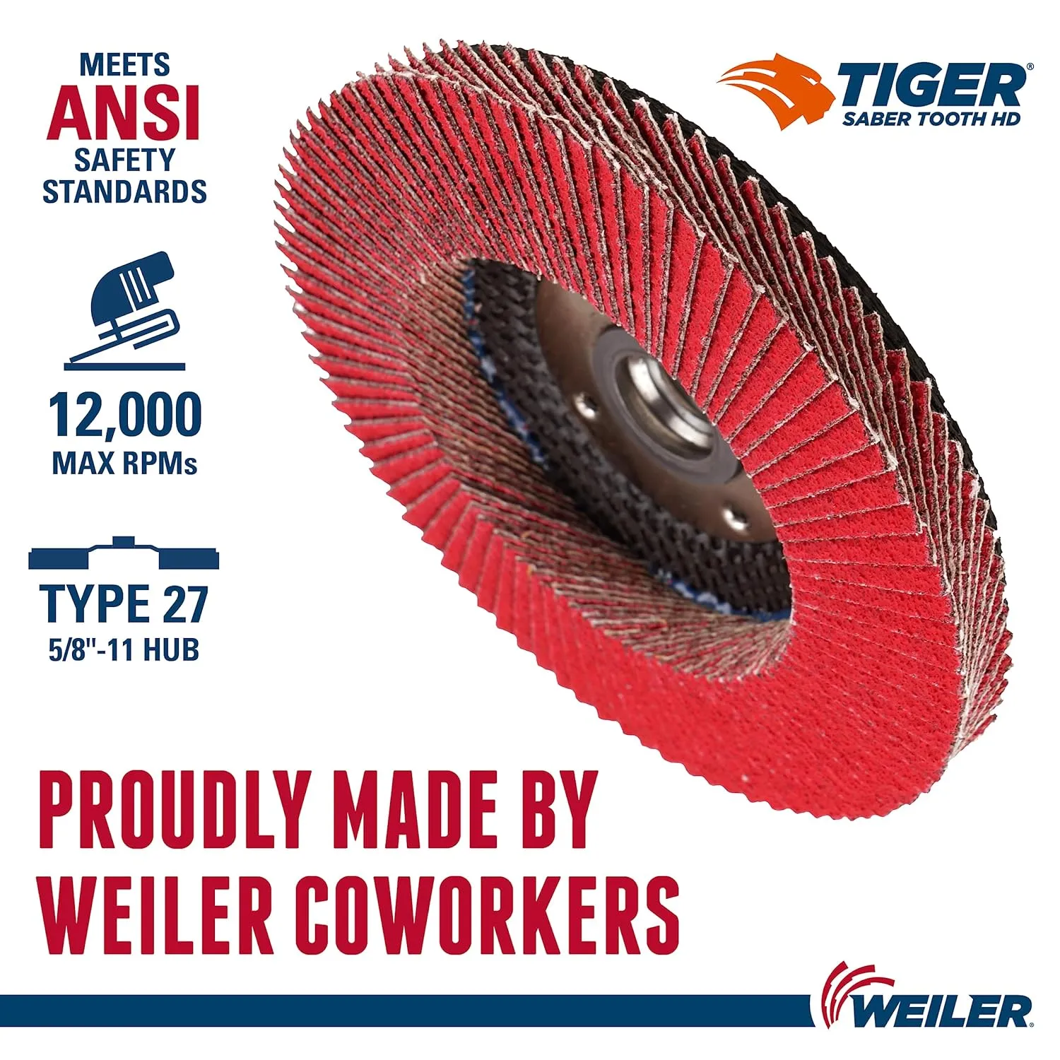 Weiler 50133 Saber Tooth 5/8"-11 Arbor, 4-1/2" Diameter, 40 Grit, Ceramic, Phenolic Backing