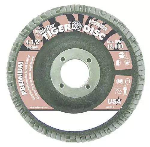 Weiler 50665 Tiger Disc 4.5" 80 Grit, 7/8" Arbor, Type 27 Flap Disc, Aluminum Oxide