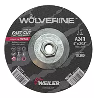 Weiler 56278 6 Inch Cutting Wheel, Wolverine AO Steel/Metal Fast Cutting, 3/32" A24R Type 27 5/8"-11 Hub