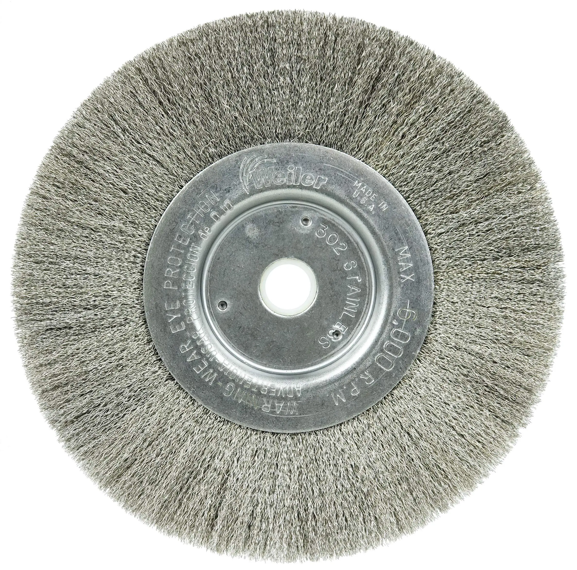 Weiler 01675 6" Narrow Face Crimped Wire Wheel, .006" Stainless Steel Fill, 5/8"-1/2" Arbor Hole, Made in the USA