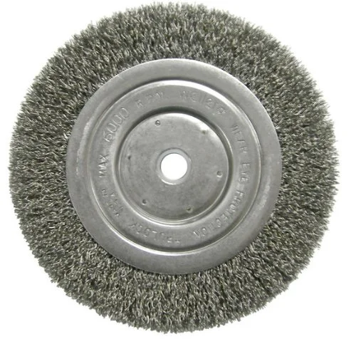 Weiler Steel Wheel Brush 0.0118 in Bristle Diameter - Arbor Attachment - 6 in Outside Diameter - 5/8 to 1/2 in Center Hole Size - 01115
