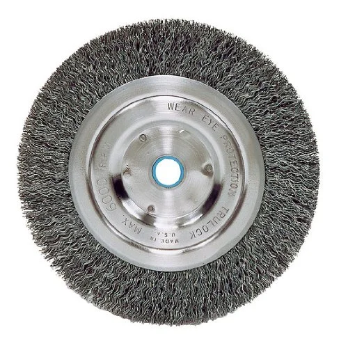 Weiler Stainless Steel Wheel Brush - 0.014 in Bristle Dia Arbor Attachment - 6 in OD & 6000 Max RPM