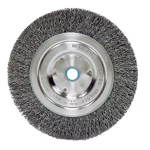 Weiler Stainless Steel Wheel Brush - 0.014 in Bristle Dia Arbor Attachment - 6 in OD & 6000 Max RPM