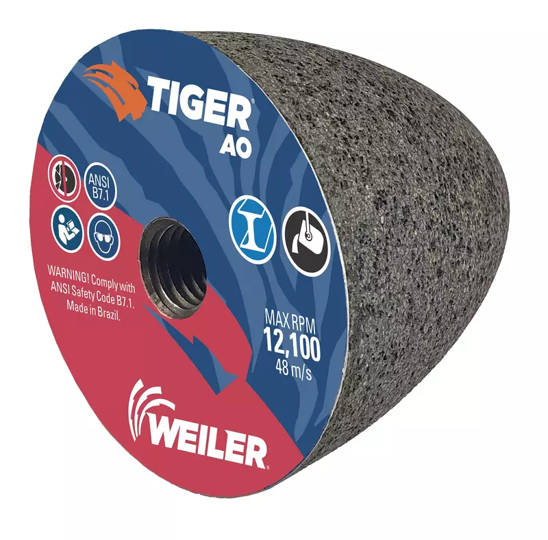 Weiler 68314 TIGER AO TYPE 16 Round Tip Portable Grinding Cone, A24-R, 3" X 3" X 5/8-11 (Pack of 12)
