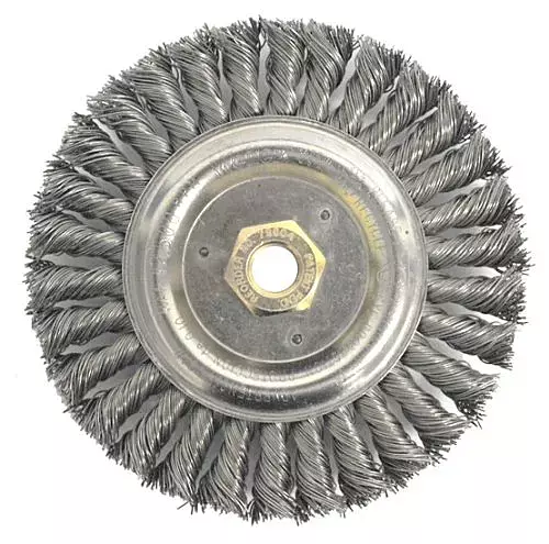 Weiler Dually Steel Wheel Brush 0.023 in Bristle Diameter - Arbor Attachment - 6 in Outside Diameter