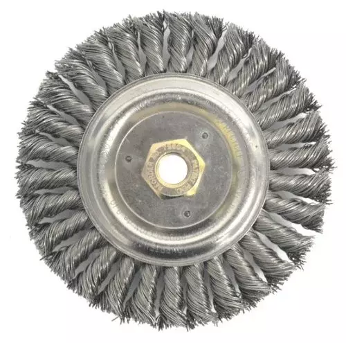 Weiler Dually Steel Wheel Brush 0.023 in Bristle Diameter - Arbor Attachment - 6 in Outside Diameter